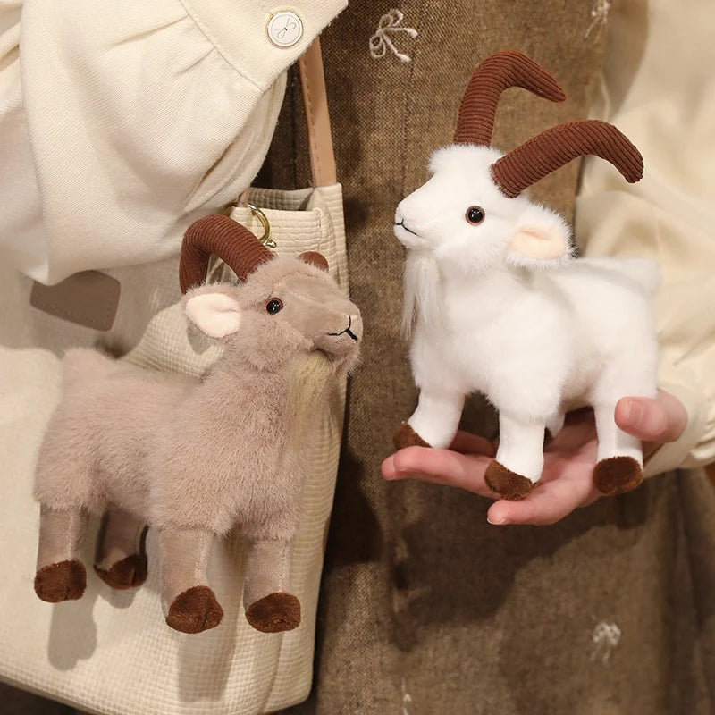 Hot Realistic Goat Plush Toy Bag Pendant Lifelike Simulation Mountain Stuffed Animal Doll Soft Fluffy Ram Plushie Birthday Gift