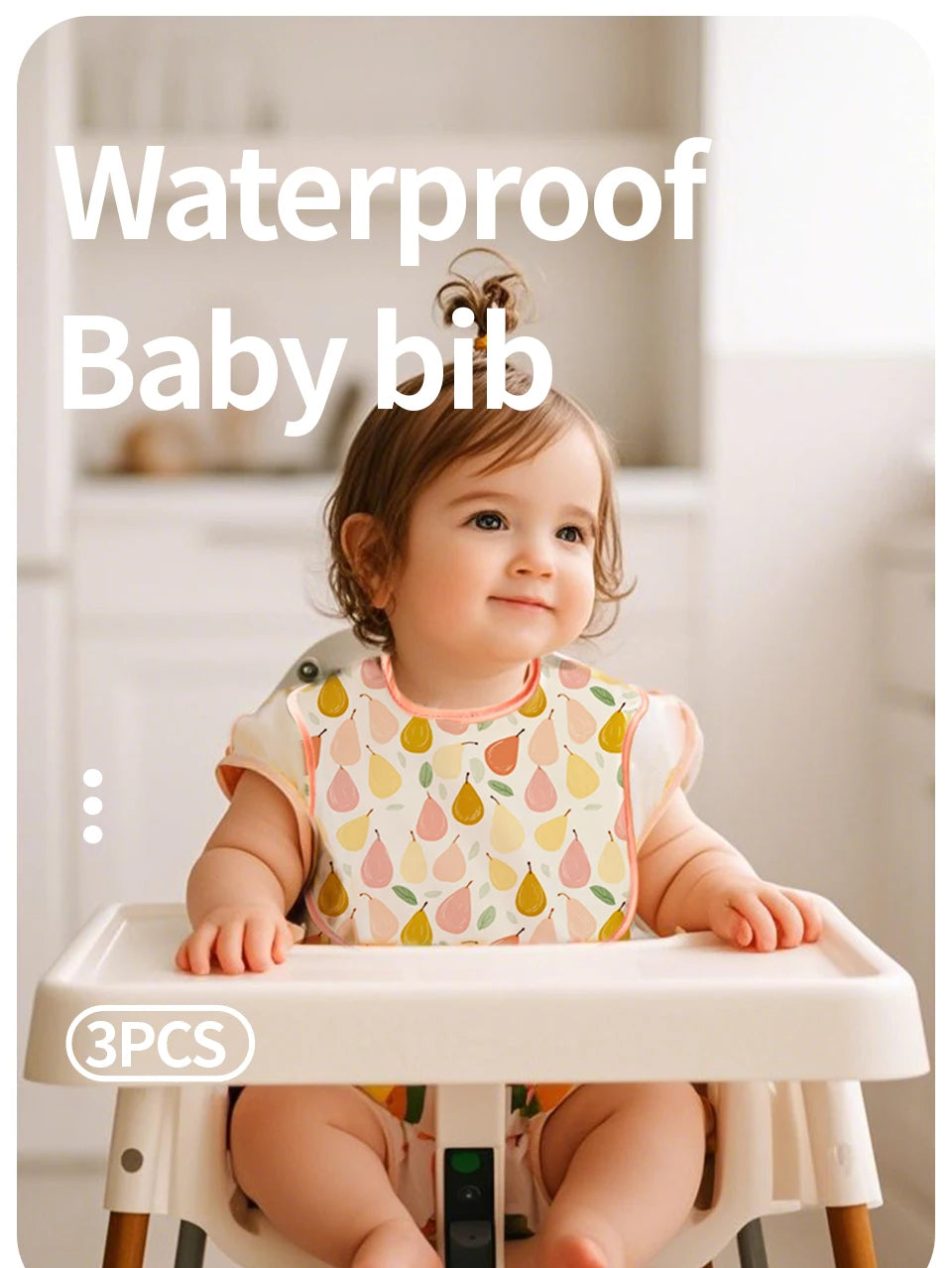 3 Pack Mess Proof Baby Bib with Reversible Pocket, Waterproof Led Weaning Baby Feeding Bibs with Food Catcher