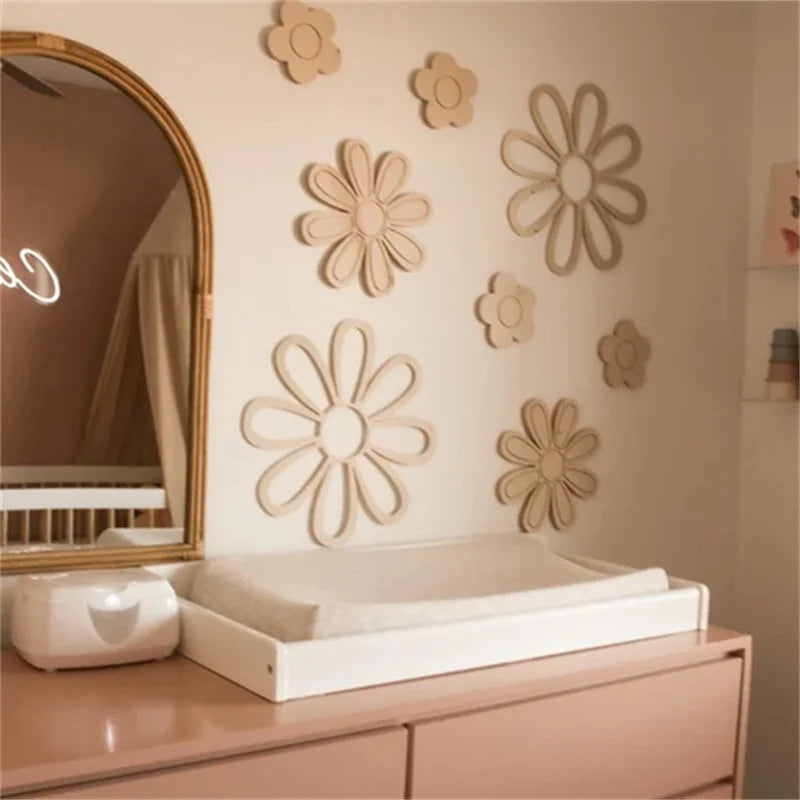 Ins Wooden Daisy Wall Flowers Nursery Decor Boho Nursery Kids Room Wall Decor Farmhouse Bathroom Decoration, Housewarming Gift