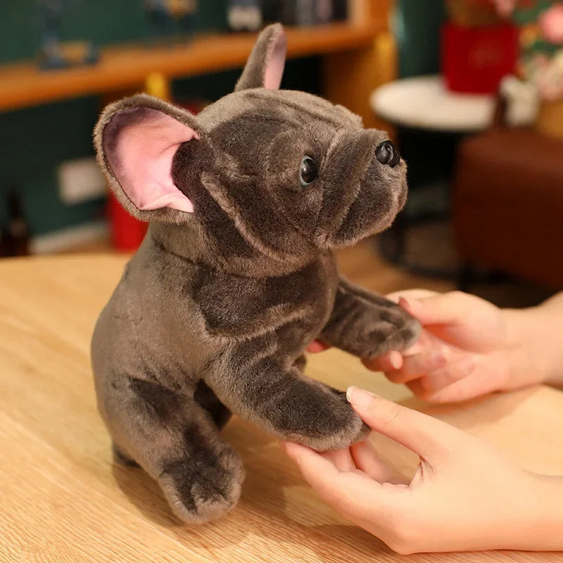 Hot 28cm Bulldog Plush Toy Realistic Stuffed Animals Black Grey Bulldog Plush Lifelike Pet Dog Soft Doll Gift