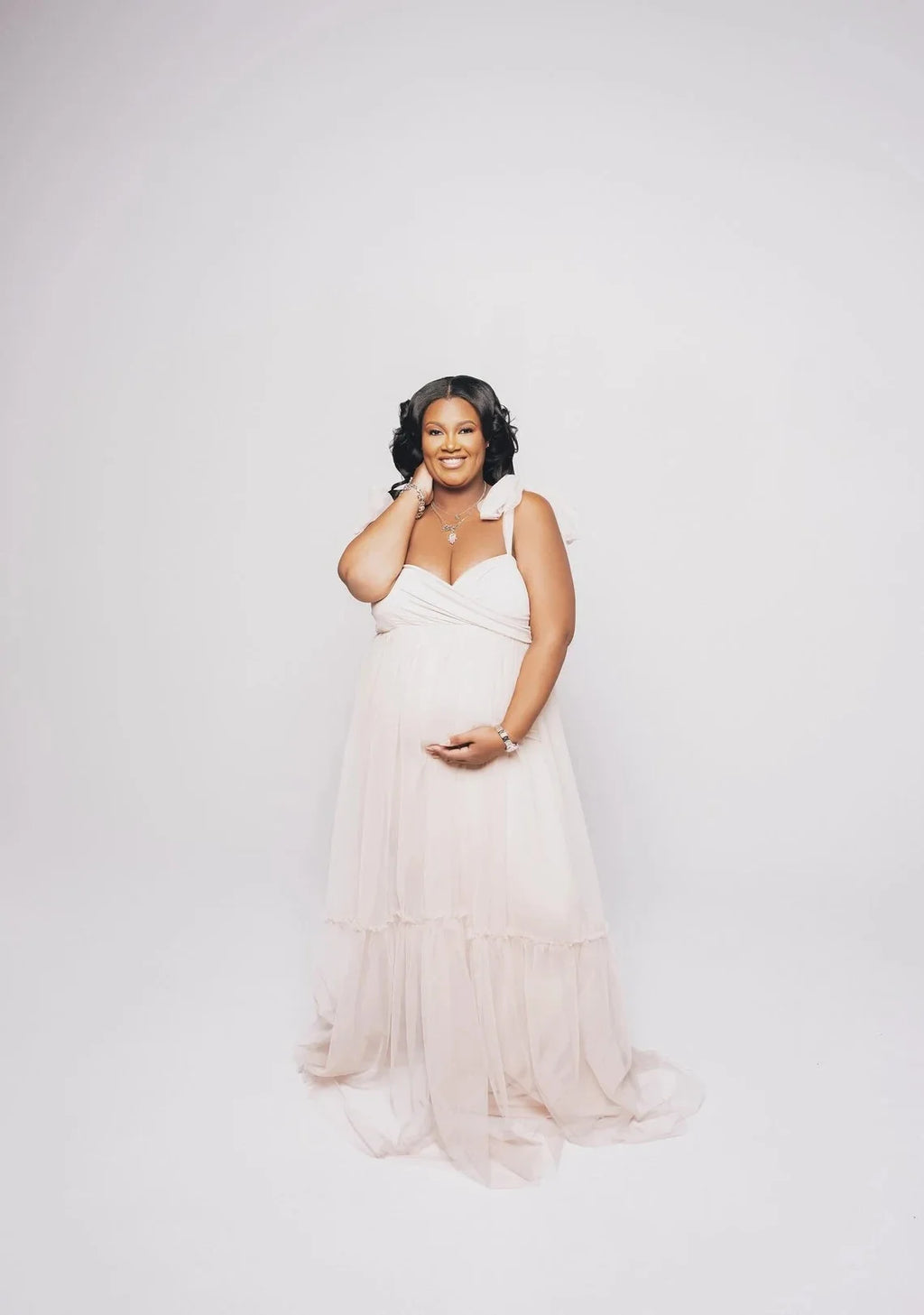 Maternity Summer Photography Dress Sleeveless Off Shoulder Soft Tulle Women Pregnancy Gown for Baby Shower Photoshoot