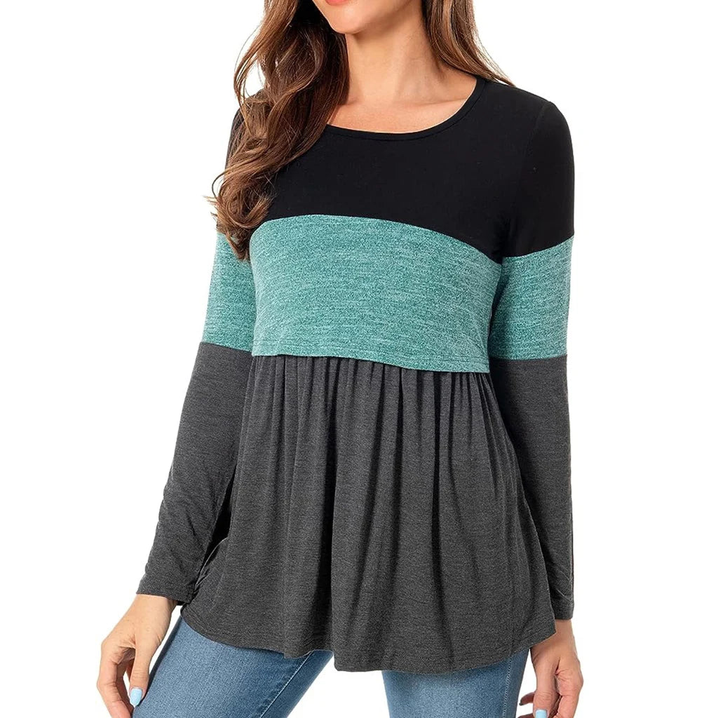 Maternity Nursing T Shirt Pregnant Womens Long Sleeve Patchwork Nursed Tops Blouse For Breastfeeding Pregnancy Clothes Pullover