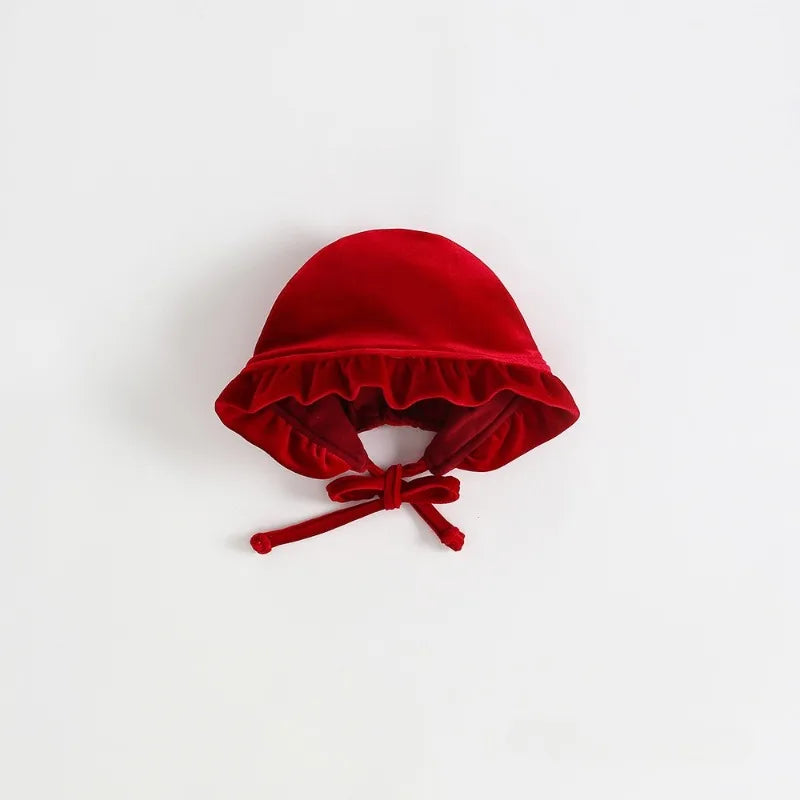 Rich Red Velvet Baby Palace Dress Hat - Festive for Christmas/New Year/Baptism, Princess-style Elegant for Toddlers.