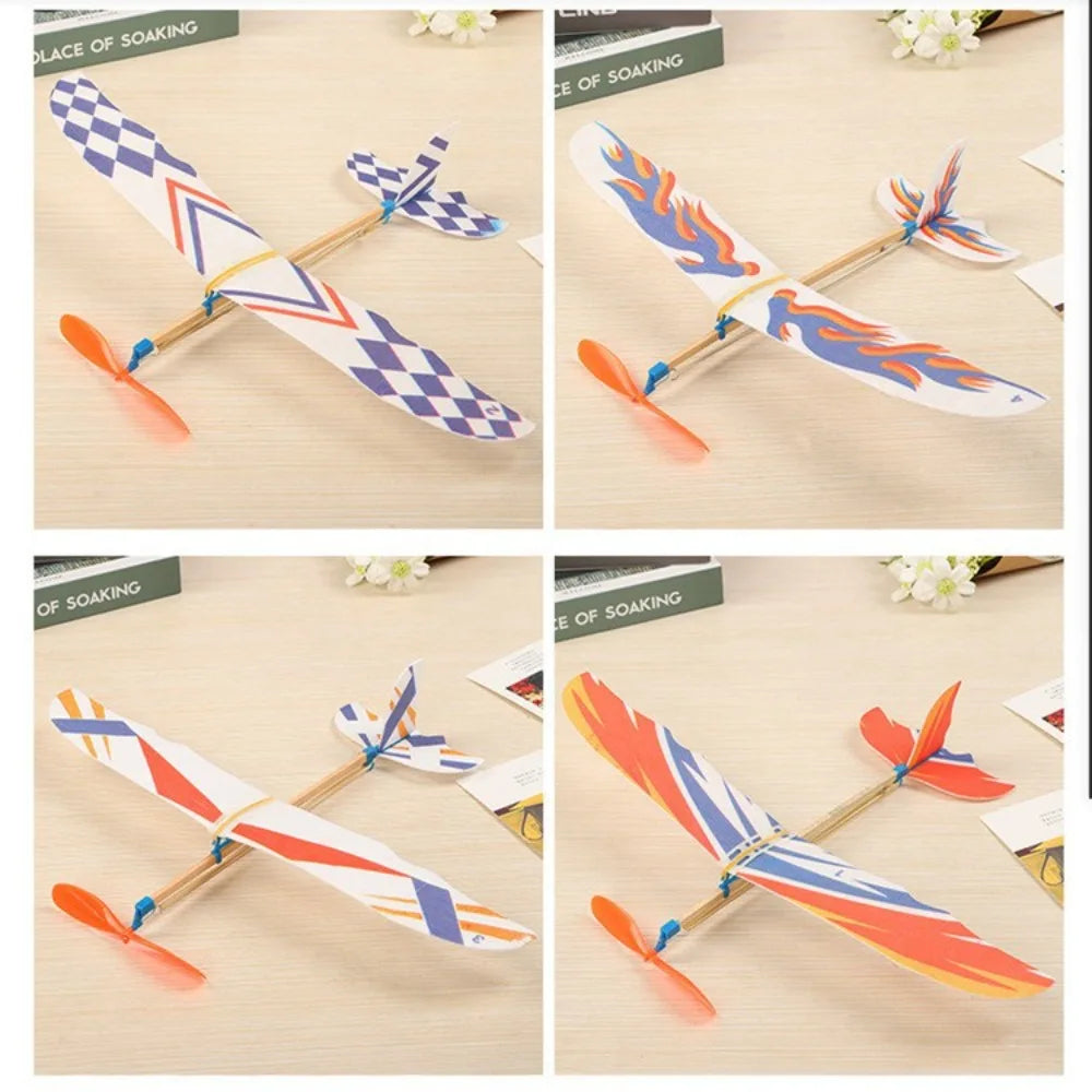 Elastic DIY Flying Glider Airplane Assembly Glider Model Toys Hand Throw Science Toy Flying Plane Model Children