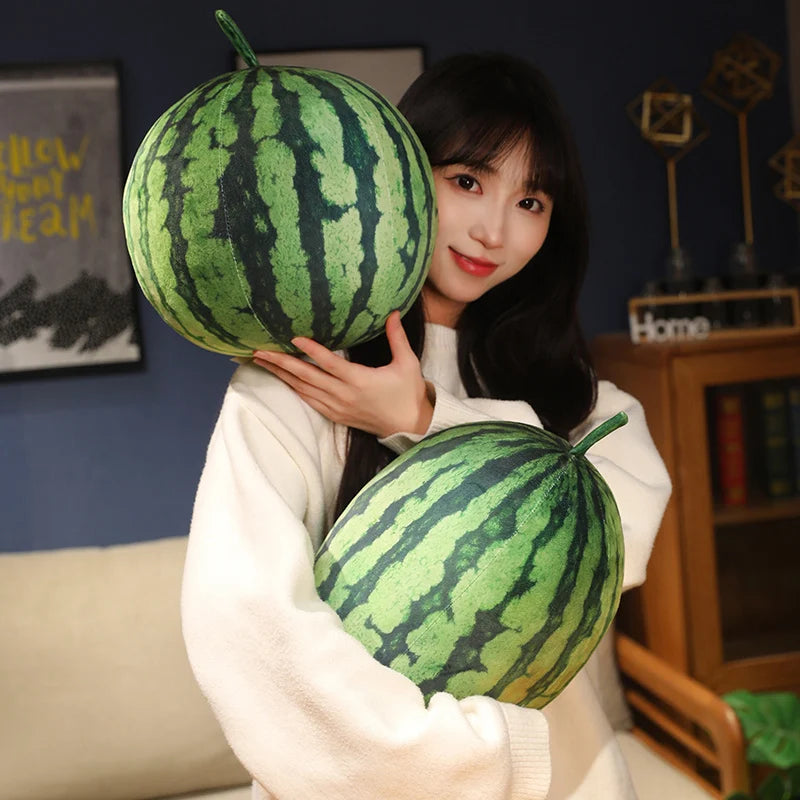 Kawaii Watermelon Plush Doll Pillow Lifelike Oval Shape Soft Toy for Home Decor Fun Hug Gift for Boys & Girls