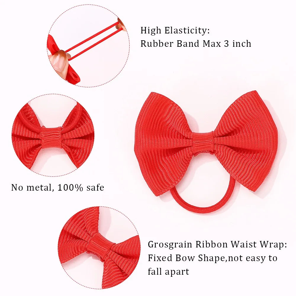 20/40Pcs/lot Hair Ribbons Head Bows Tie for Girls Elastic Solid Bowknot Rubber Hairband Kids Headwear Wholesale