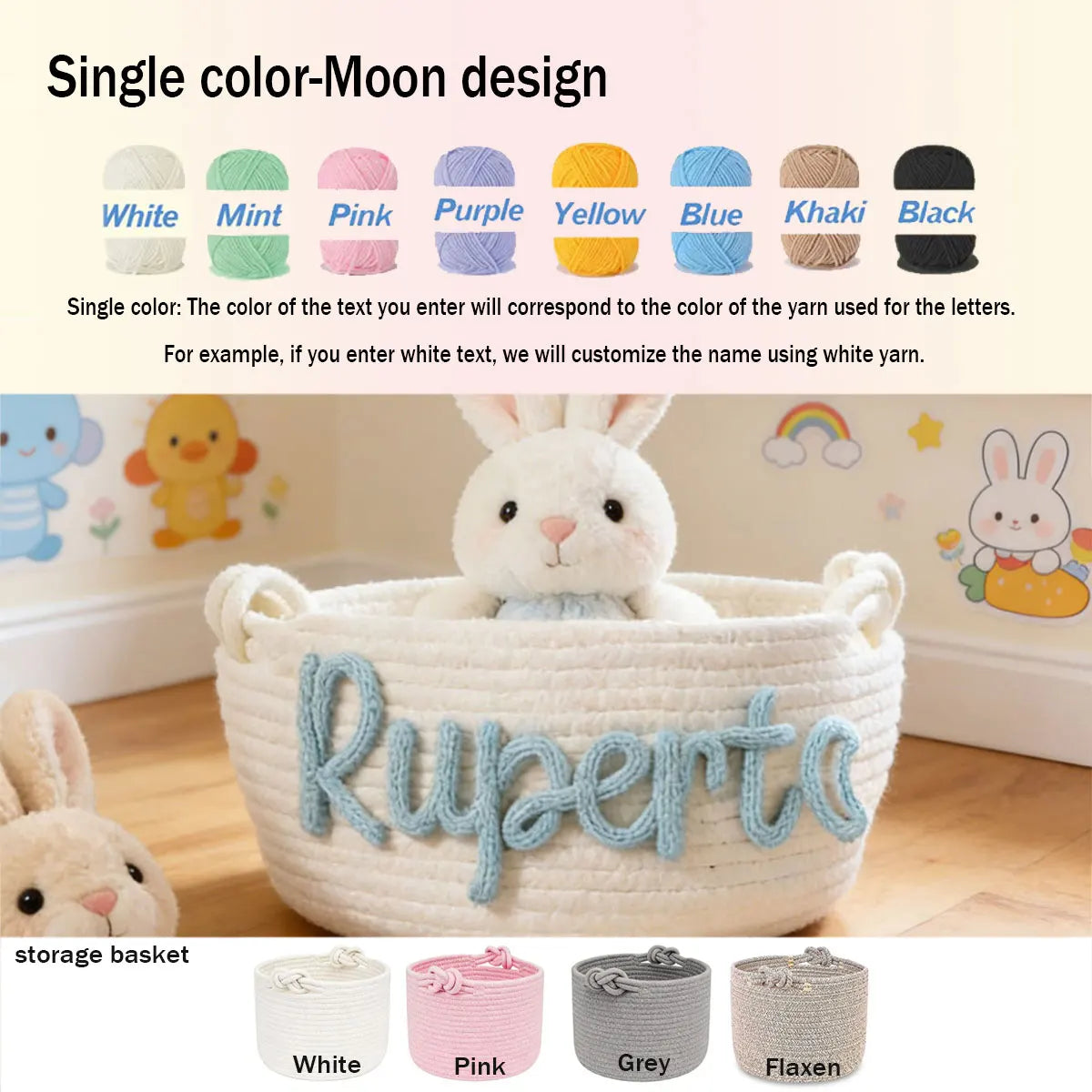 Personalized Woven Storage Basket with Letter – Custom Star Sun Moon Gift Basket