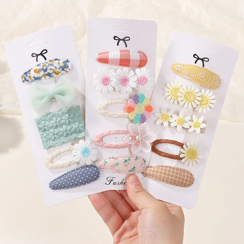 5Pcs/lot Girls Lovely Hair Clips Set Embroidered Bangs Barrette Ins Style Daisy Hairpin Kids Hairgripes Accessories
