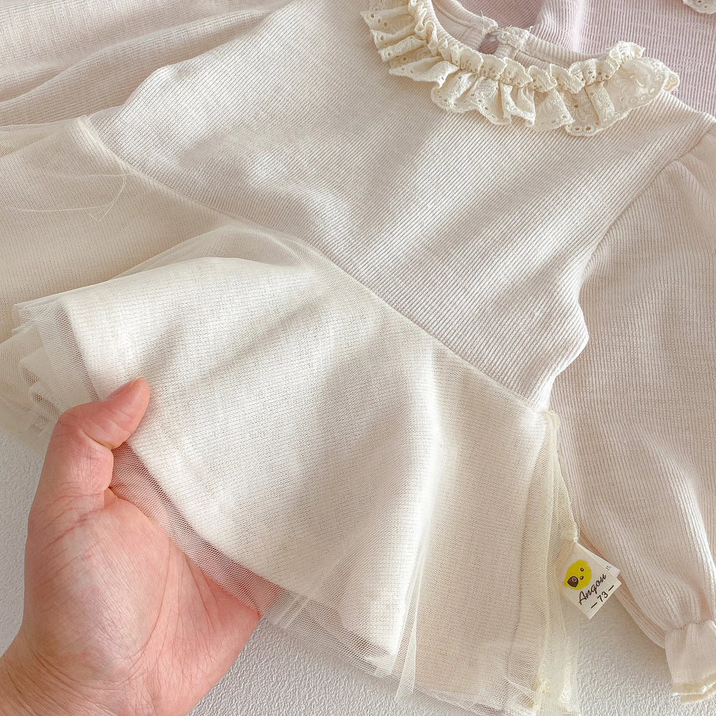 Girls' Fashion Set 2026 Korean Style Spring-Autumn Net Scarfed Bowknot baby Shirt with Flared Pants - Girls' Two-Piece Set