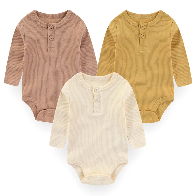 Brand 3-Piece Solid Color Baby Unisex Bodysuits Long Sleeve Newborn Rompers 0-24 Months Four Seasons Infant Clothes