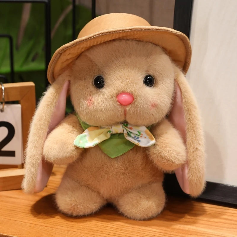 Hot Lovely Outing Trip Bunny Plush Toys Fluffy Cozy Cartoon Sun Hat Little Rabbit Doll Gentle Children Companion Xmas Gift