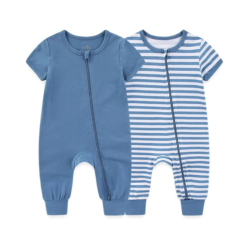 Simple Fashion Baby Unisex Jumpsuits Zipper Rompers 2 Pack Short Sleeve 0-24M Infant Clothes