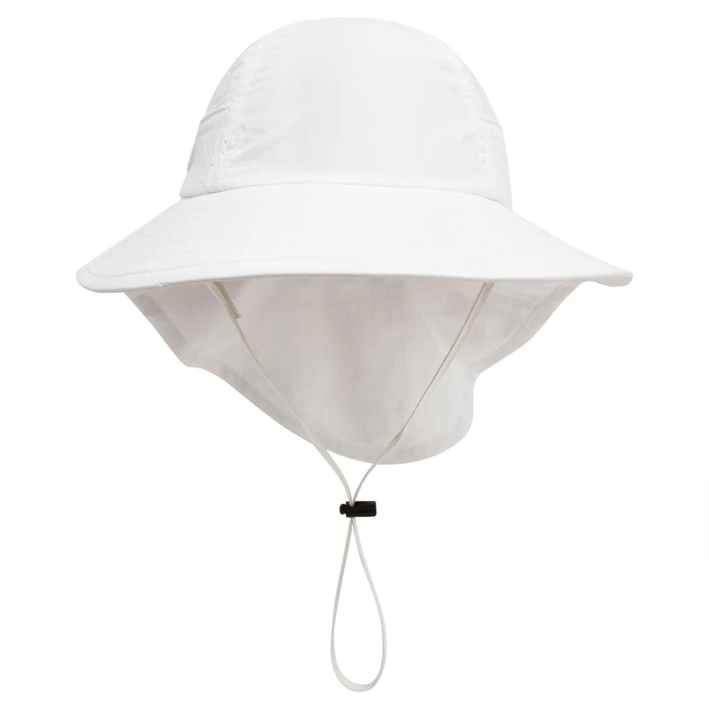Spring Summer Baby Hat Beach Sun Protection Neck Kids Bucket Hats for Girls Boys Adjustable Children Cap Baby Accessories 6M-6Y