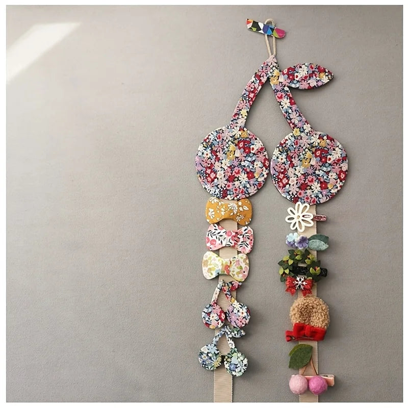 Korean-Style Ins Floral Cherry Storage Strap for Home Hair Accessories, Hairpin Organizer, Girl's Hair Accessory Organizer Hanging Strap, Room Decoration Wall Hanging Decoration.