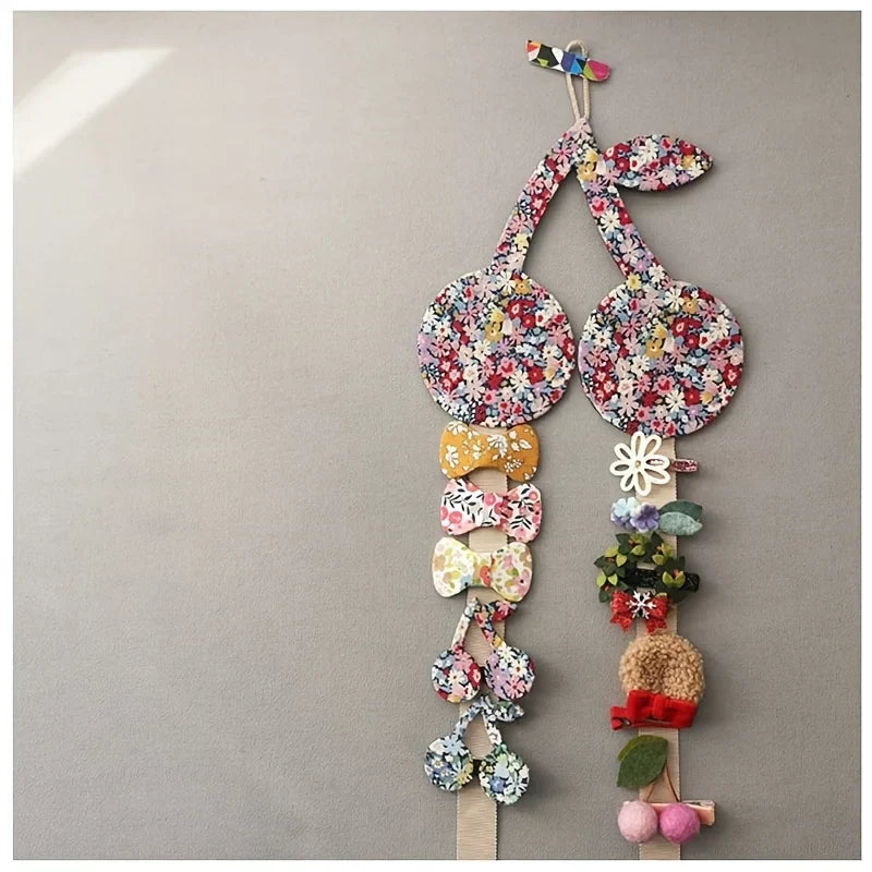Korean-style ins floral cherry hairpin organizer hanging on wall for home decoration