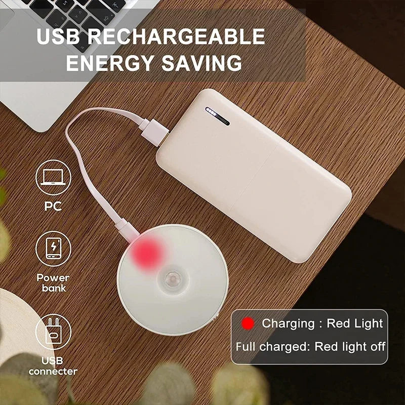2~6 Pack Motion Sensor LED Night Light USB Rechargeable 3 Color Night Lamp Cabinet Wardrobe Lamp Staircase Wireless Closet Light