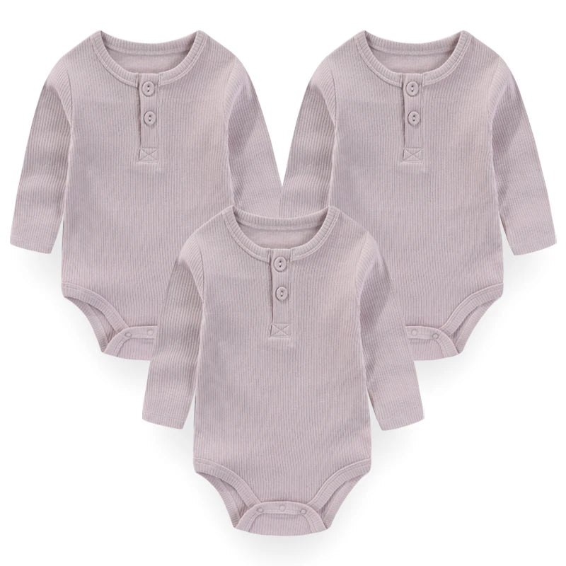 Brand 3-Piece Solid Color Baby Unisex Bodysuits Long Sleeve Newborn Rompers 0-24 Months Four Seasons Infant Clothes