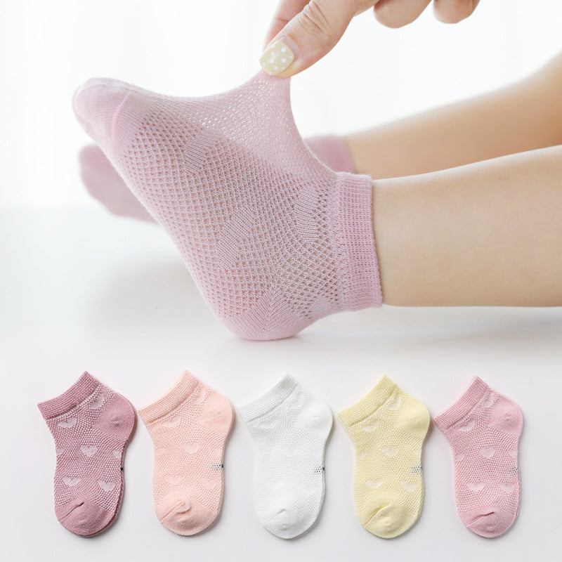 5 Pairs/lot 0-12Y Children Ultrathin Mesh Socks Baby Boys Girls Summer Cute Cotton Breathable Thin Soft Boat Socks Kids Socks