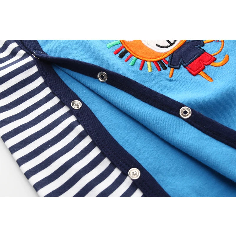 Kiddiezoom Fashion Classic Blue Lion Print long Sleeve Causal Baby Boy Girl Rompers Soft 100%Cotton Newborn Jumpsuits Clothing
