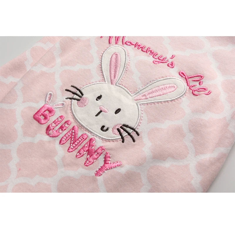 Kiddiezoom Fashion Cute Pink Rabbit Print long Sleeve Baby Girl Rompers Soft 100%Cotton Newborn Jumpsuits Infants Clothing