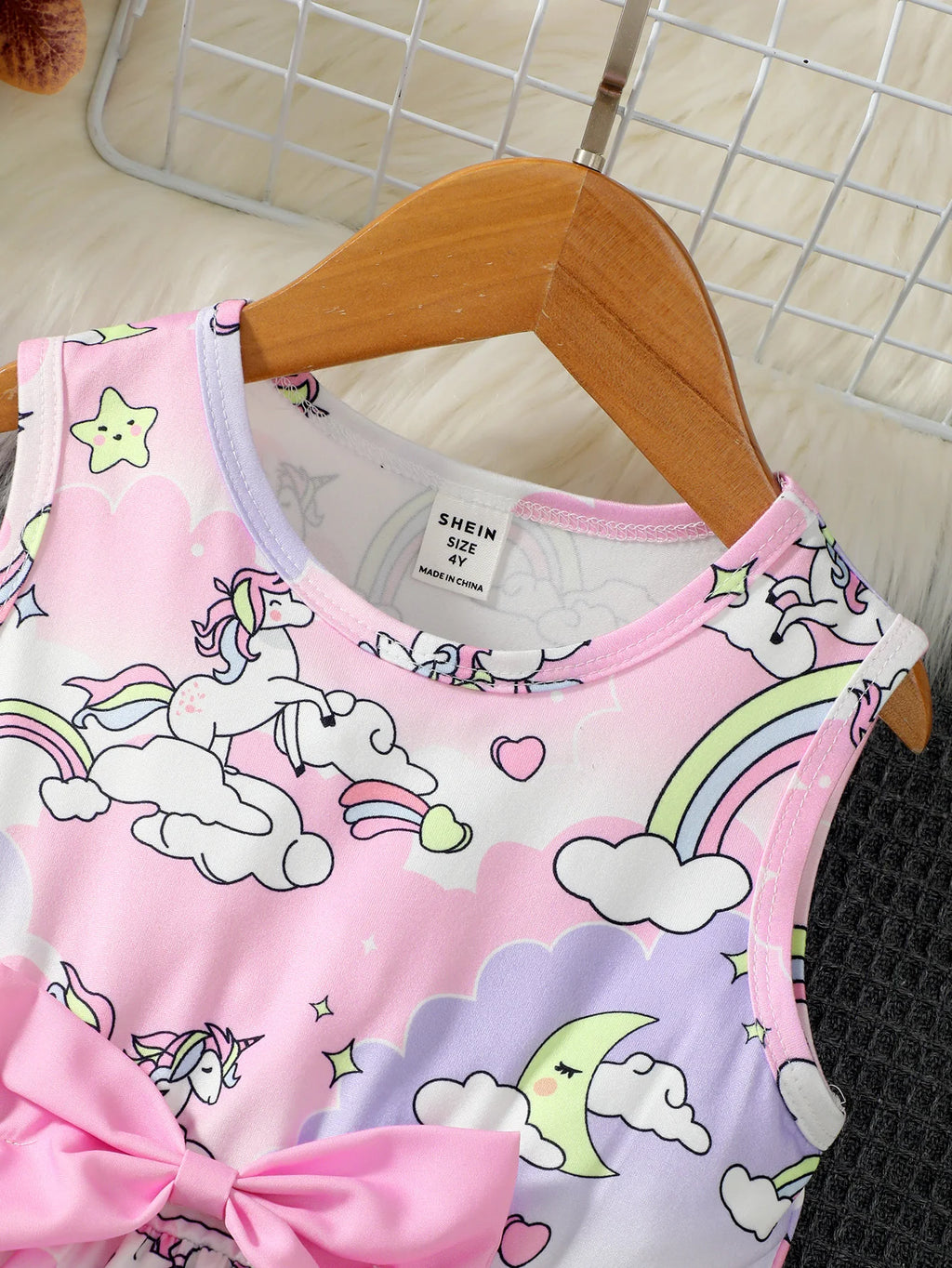 4-7 Year old Girls' Sleeveless Dress, Round neck Unicorn Print, Colorful Dreamy Dress, Girls' Summer Outfit children's clothing