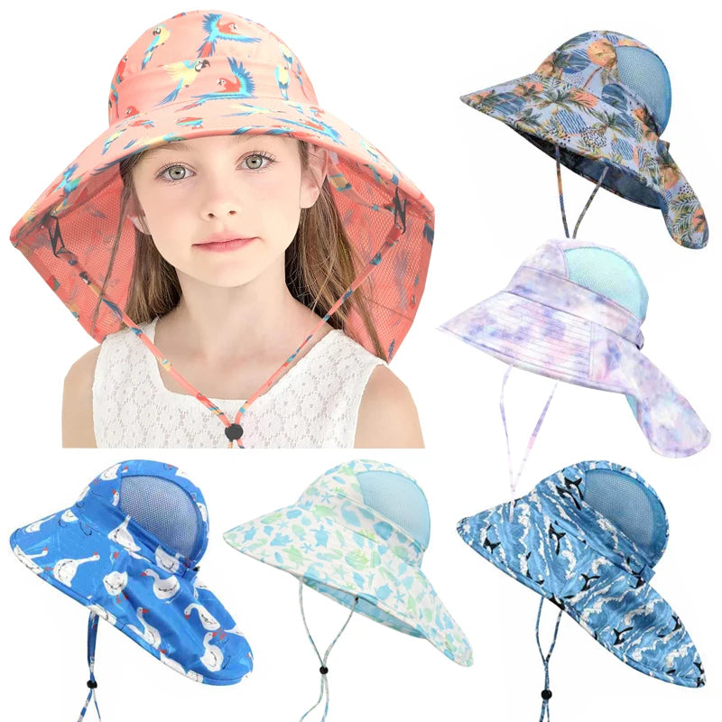 Kids Bucket Hat Summer Quick-dry Baby Sun Hat Big Brim Neck Protector Children Panama Cap for Girls Boys Beach Travel 6M-5Y