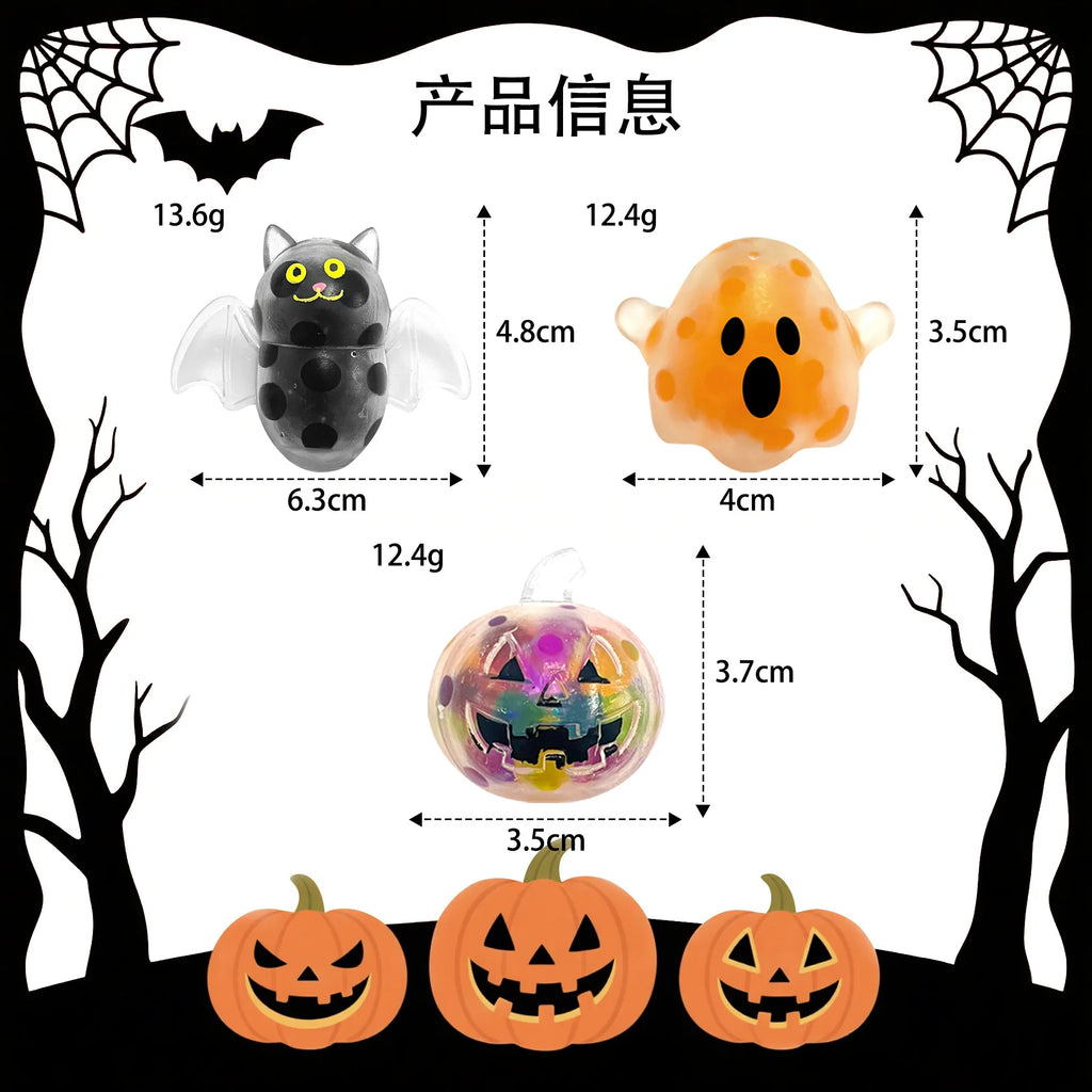 Spooky Halloween Squishy Bead Squeeze Ball Pumpkin Ghost Bat Shape Stress Relieving  Decompression Ornament Holiday Party Favor
