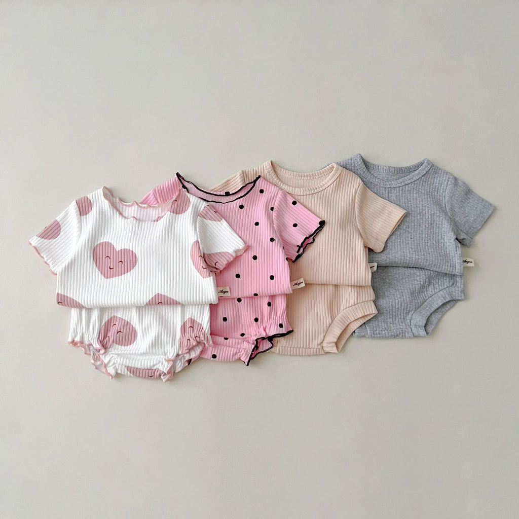 2psc Summer Baby for Boys and Girls Casual Short Elasticity Sleeve Top + Shorts Solid Color Kids One-Piece Fashion Baby Clothing
