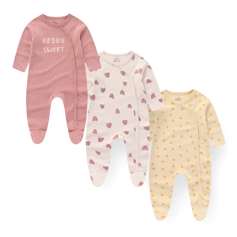 Kiddiezoom 3 Pcs Lot Autumn Winter Long Sleeve Baby Romper Daily Wear 100 Percent Cotton Soft Newborn