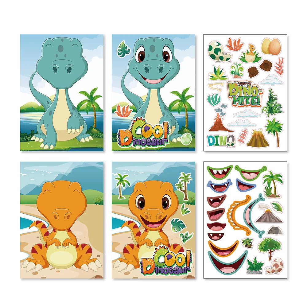 Make a Face DIY Animal Princess Dinosaur Jigsaw Stickers Kids Puzzle Games Funny Cartoon Educational Craft Stickers Toy For Baby