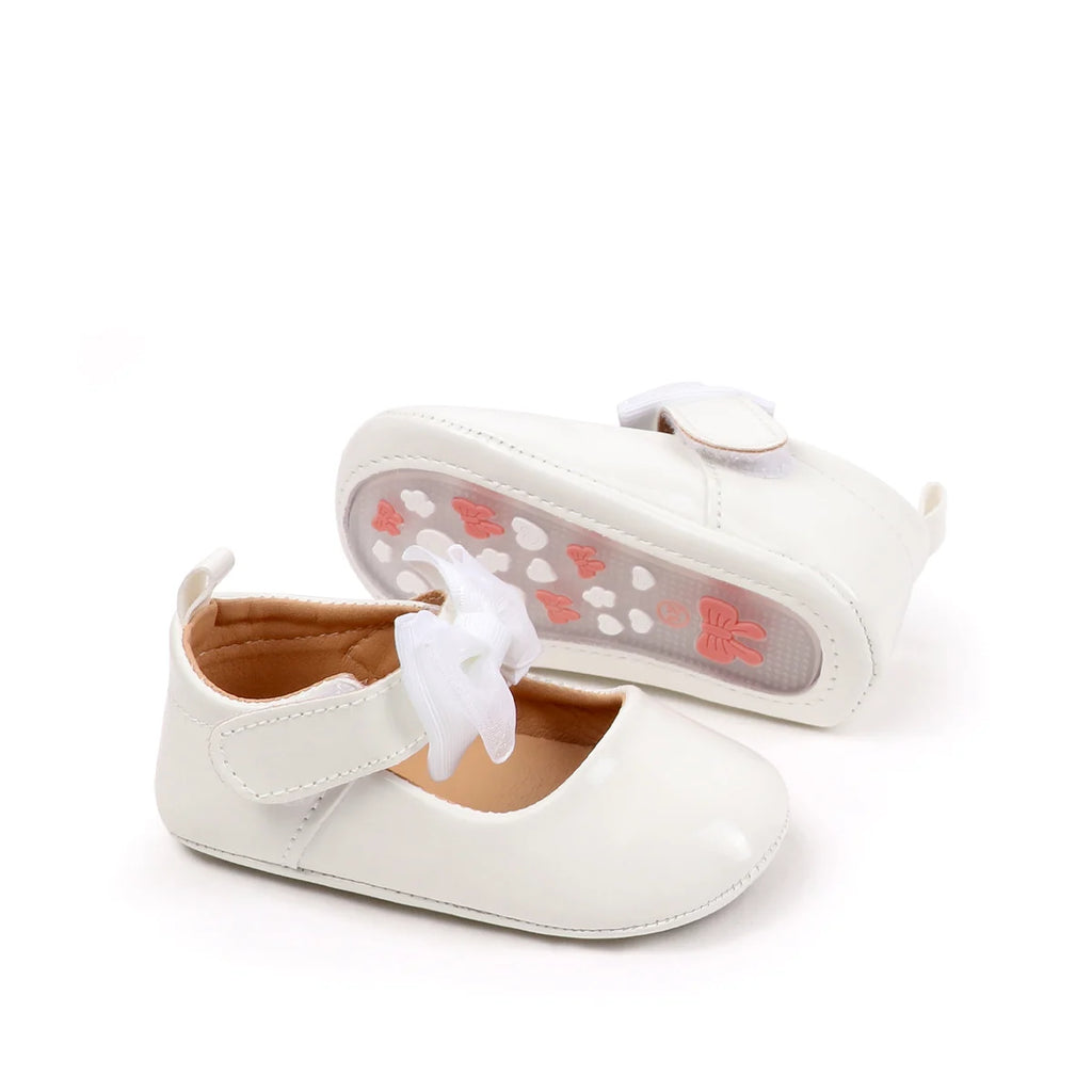 Spring And Autumn Baby Girls Cute Solid Color Bowknot Decor Soft Sole Flats Shoes First Walkers Non-Slip  Princess Shoes 0-18M