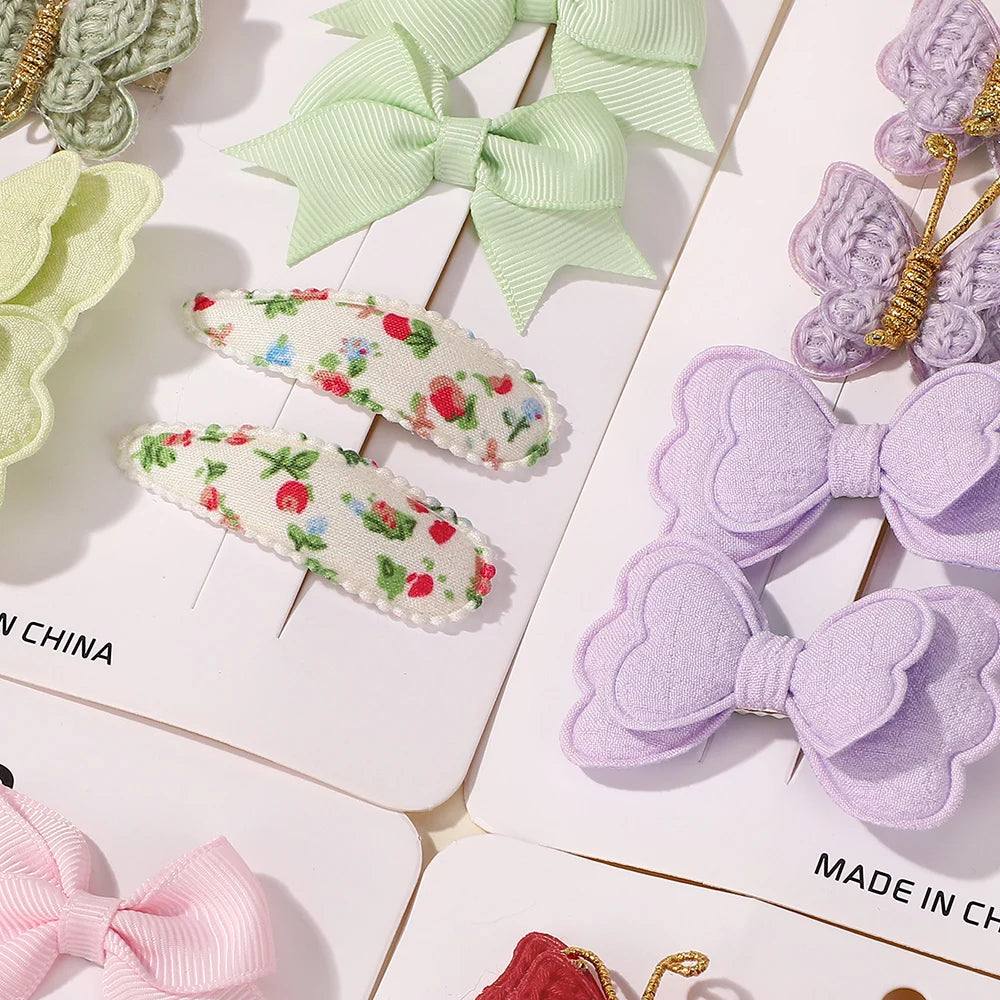 8Pcs/set Boutique Children's Hair Clip Hair Accessory Set Gift Knitted Butterfly Bangs Hairpin Ribbon Bows Hairgripes