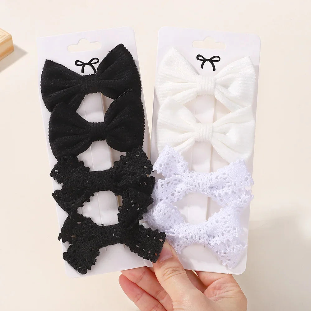 4Pcs/lot Lovely Bowknot Hair Clip for Girls Lace Side Bangs Hairgripes Gift Headwear Set Boutique Kids Barrette