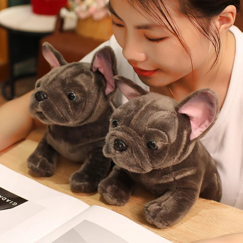 Hot 28cm Bulldog Plush Toy Realistic Stuffed Animals Black Grey Bulldog Plush Lifelike Pet Dog Soft Doll Gift