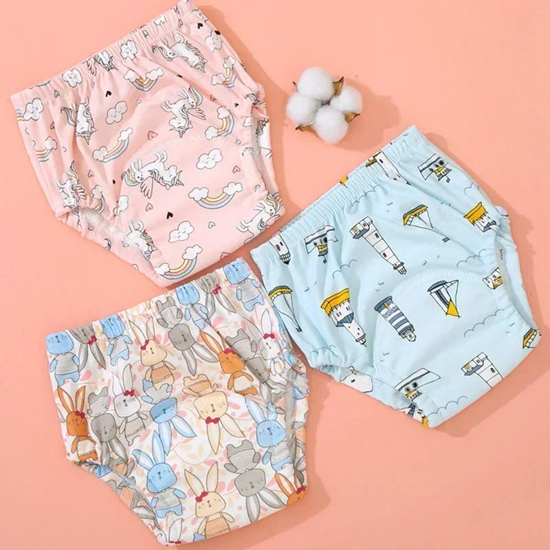 Baby Cartoon Potty Training Pant Washable Reusable Soft Cotton Cloth Diaper for Toddler Boy Girls Breathable Cotton Diaper Nappy
