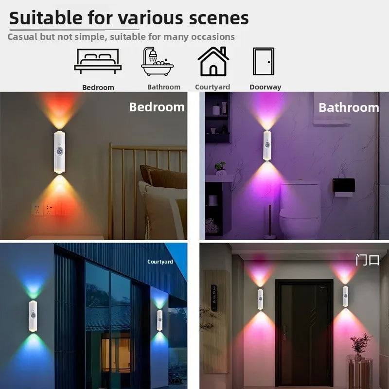 LED Night Lights Double-head Sunset Wall Lamp Motion Sensor RGB Ambient Light Magnetic USB Rechargeable Party Corridor Closets