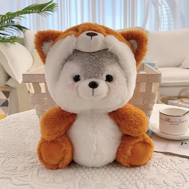 New Creative Cute Husky Dog Plush Toy Stuffed Kawaii Puppy Dog Transform to Pig Koala Dinosaur Fox Cartoon Soft Animal Doll