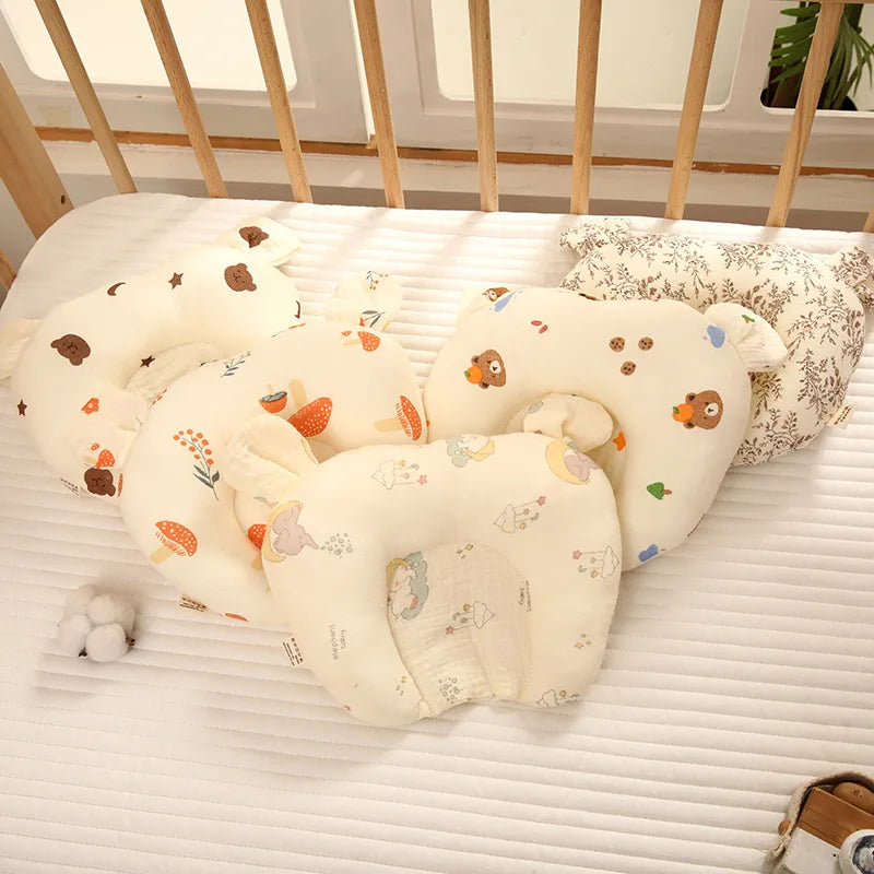 Baby Pillow Newborn Soft Breathable Pillows Cartoon Print Cute Bear Small Ear for Infant 0-24Months Pillow