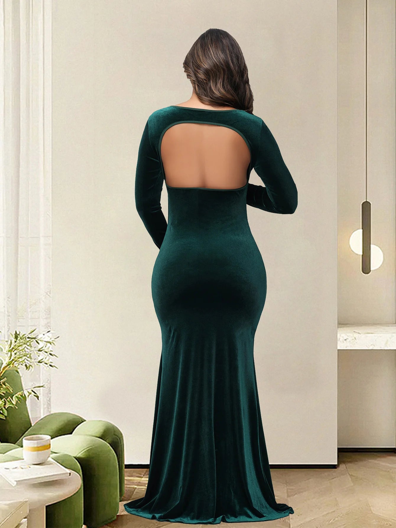 Maternity Photography Dress Velvet Sexy Exposed Belly Long Sleeve Backless Square Neck Women Photoshoot Dress
