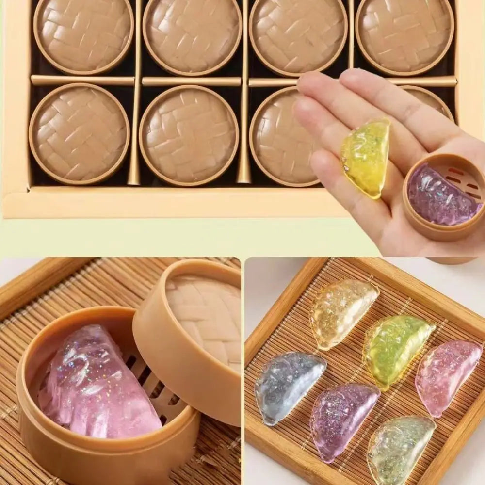 24pcs/set Soft Cute Mini Dumplings Squishy Food Shape Squeezable Squishy Crystal Bun Pinch With Steamer Fidget Sensory Toy