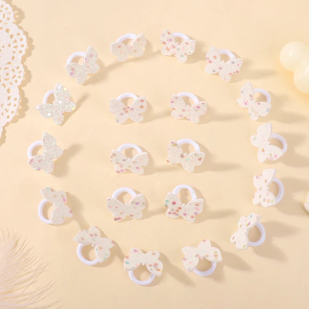 20Pcs/lot Sequin Butterfly Hairbands for Children No Harm To Hair Cartoon Towel Rope Girls Ponytail Holder Rubber Band Headwear