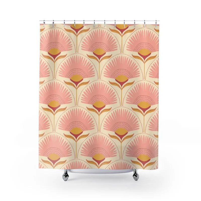 Shower Curtain Vintage Floral Pattern Art Deco Style 180x180 cm Waterproof Polyester Bath Decor