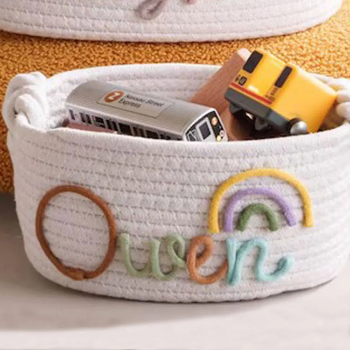 Personalized Cotton Rope Storage Basket with Letter – Handmade Gift & Easter Basket