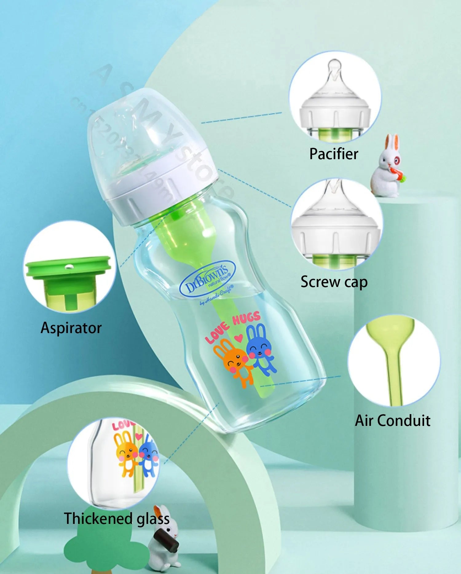 Dr. Brown's  Newborn baby glass bottle, wide caliber, anti-flatulence, gas-liquid separation 150ML/ 270ML