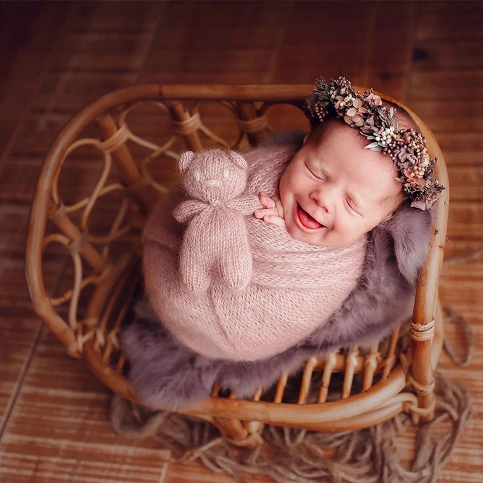 Newborn Retro Photography Props Infant Woven Rattan Bed Baby Crib Photo Studio Handmade Posing Props Kawaii Shooting Furnitures