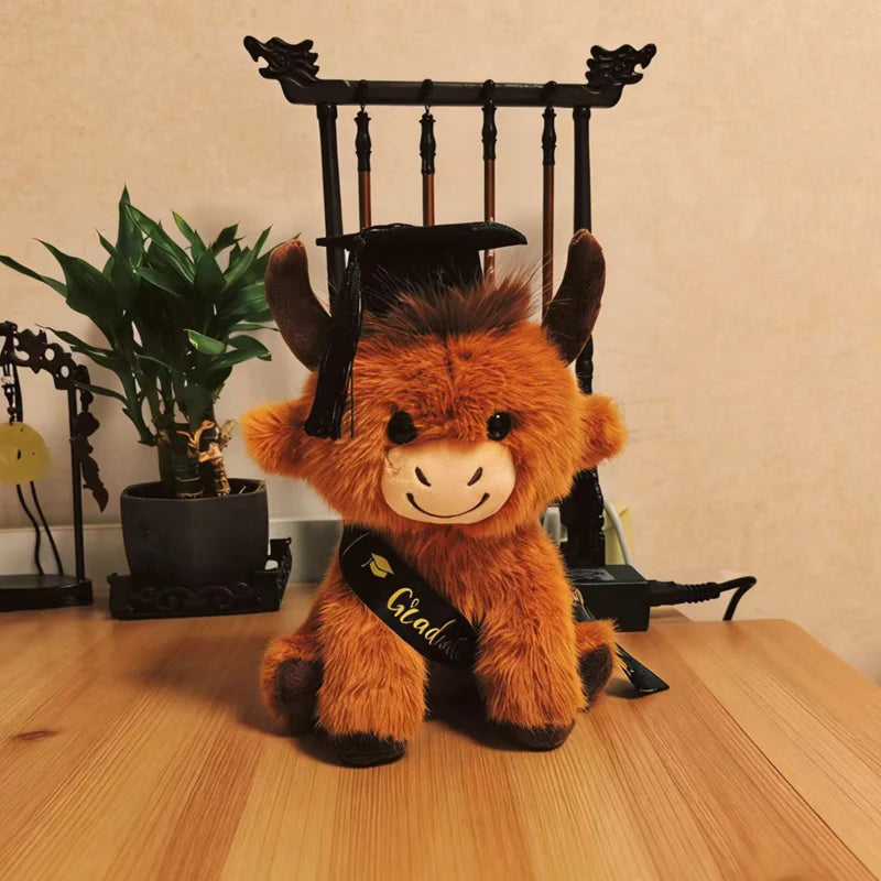 Hot New Sitting Pose Highland Cattle Plush Toys Soft Fluffy Cartoon Dr Cattle Doll Cute Graduation Gift To Friends Family