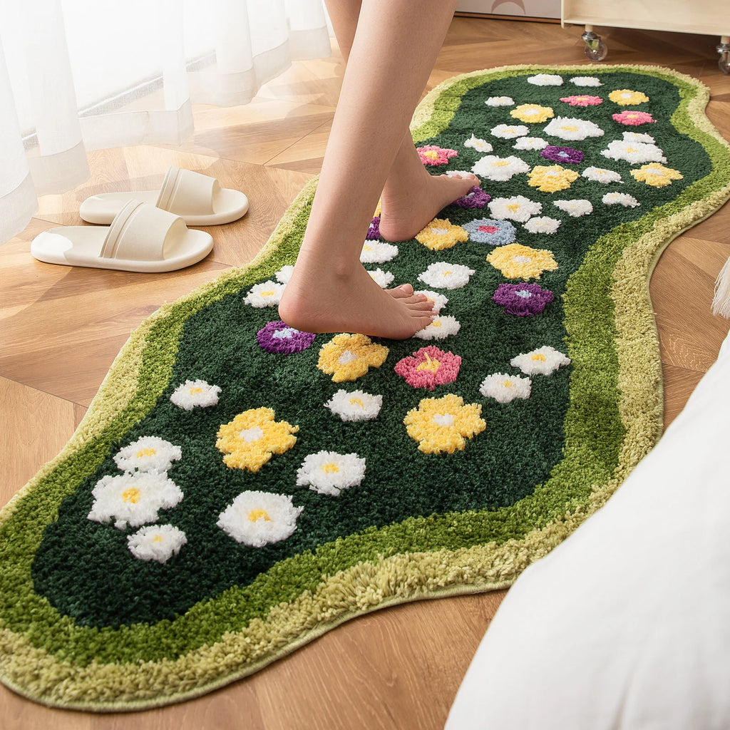60X120Cm Irregular Flower Bathroom Mat Soft Fluffy Entrance Carpet Area Floor Pad Doormat Bedroom Aesthetic Home Room Decor