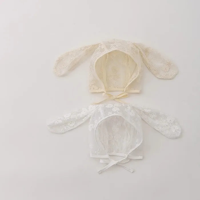 Baby Girl Lace Hat Newborn Photography Props Rabbit Bunny  Cap Baby Photo Studio Beanie Cap