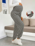 Maternity Women's Dress Leggings for Work and Under Dresses Striped Adjustable Waist Casual Jogger Leggings