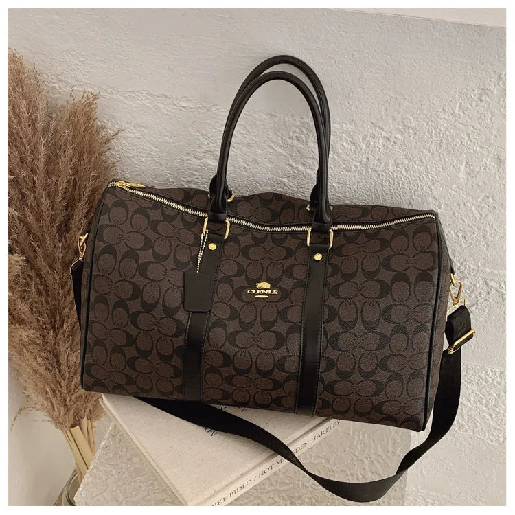 Classic Vintage Monogram Travel Duffle Bag, Trendy Versatile Overnight Weekender Bag with Top Handles & Adjustable Strap